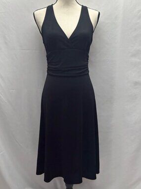Boston Proper Black Sleeveless Dress With Ruched Waist & Crisscross Back Size 6